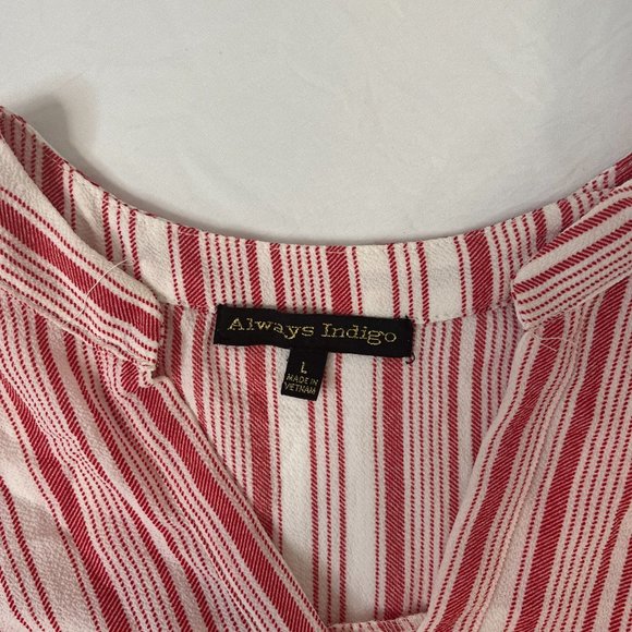 Always Indigo Blouse Women's Large Red and White Striped - Picture 5 of 8